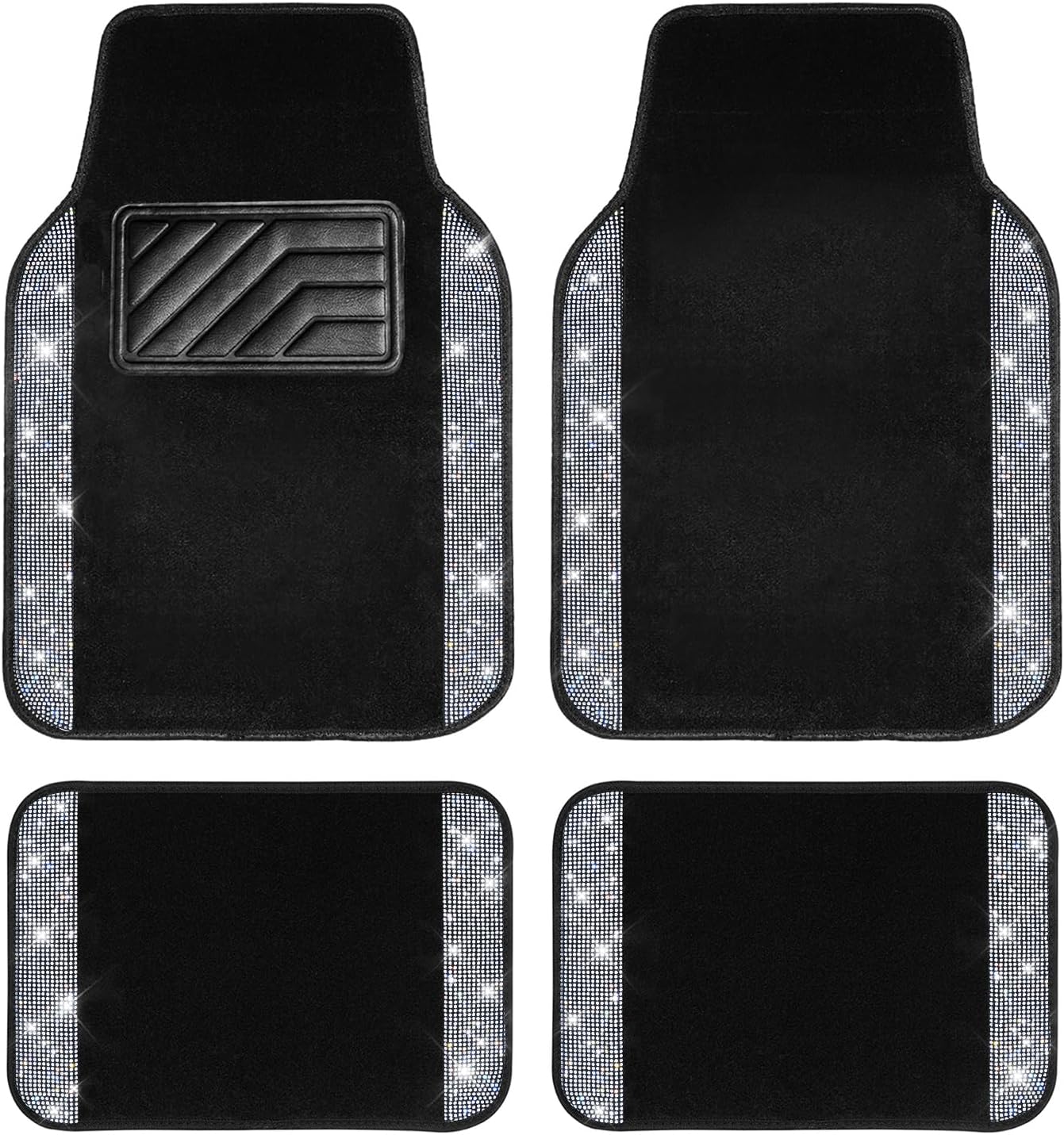 81IVd2rjPGL._AC_SL1500_.jpg CAR PASS Bling Diamond Car Floor Mats, Shining Rhinestone Carpet Sparkly Glitter Crystal with Anti-Slip PVC Heel Pad Waterproof Universal Fit Automotive SUV,Sedan,Van,Cute Girl Women,4pcs Black Sliver - Image 1