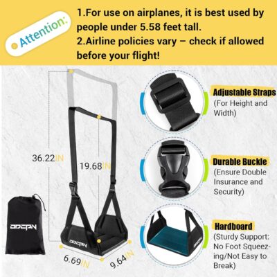 2-Pack Foot Hammock for Plane Travel, No Collapse Thickened Bamboo Airplane Foot Rest with Extended Adjustment Strap, Portable Desk Foot Hammock to Relax Your Feet, Foot Sling Travel Essentials(Black) - Image 2