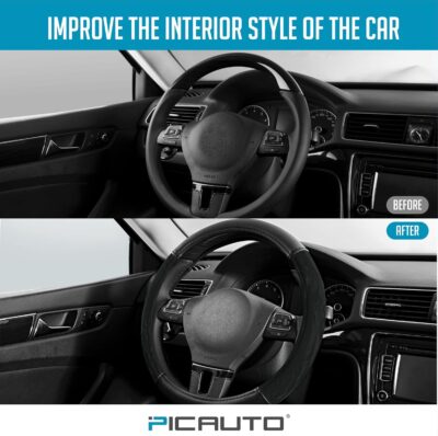 PIC AUTO Steering Wheel Cover, Silk Grain Leather Car Steering Wheel Protector, Comfortable Grip, Universal 14.5-15.5 Inch Anti-Slip Steering Wheels Accessories for Men & Women (Black) - Image 5