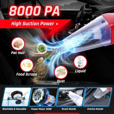 55PCS Car Detailing Kit Interior Cleaner with High Power Handheld Vacuum, Car Detailing Brush Set, Car Cleaning Kit, Drill Brush Set, Car Cleaning Tools Brushes for Interior, Exterior, Wheels - Image 2