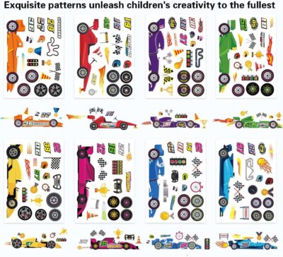 24 Sheets Car Stickers for Kids, Race Car Theme Waterproof Paper, DIY Race Car Stickers, Party Favors - Image 3