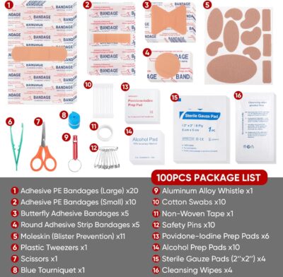PTEROMY 100 Piece Mini First Aid Kit, Portable Small Emergency Kits Compact 1st Aid Kit for Car, Travel, Home, Camping, Outdoor, Hiking - Image 4
