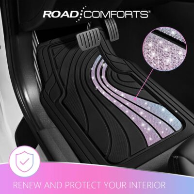 Road Comforts Car Floor Mats Full Set – Front & Rear Car Floor Mats with Aluminum Design, Anti-Slip Backing, All-Weather Protection, Trim-to-Fit Car Mats for Most Sedans, SUVs & Vans - Glitter - Image 2