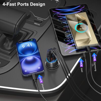 USB C Car Charger 3 Pack, Costyle 65W 4 Port Car Power Adapter with Voltmeter PD 30W/QC 3.0 Fast Charging Cigarette Lighter USB Charger Plug for iPhone 16/15/14/13/12/11 Pro Max/Pad,Android(Black) - Image 3