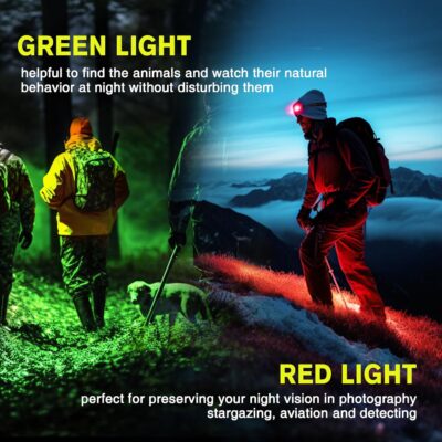 2 Pack Headlamp Rechargeable, 1300 Lumen Lightweight Bright with White Green Red Headlamp Flashlight, Waterproof Head Lamp,14 Modes for Outdoor Camping Running Cycling - Image 2