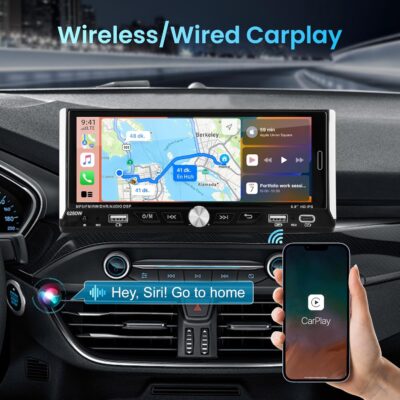 Single Din Car Stereo with Wireless Apple Carplay Android Auto, 6.9" IPS Touchscreen Car Stereo with Bluetooth 5.2 Handsfree Mirror Link Backup Camera GPS Navigation Dual USB Fast Charge FM AM EQ SWC - Image 2