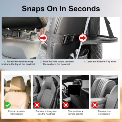 Car Seat Organizer with Foldable Table Tray - 11 Storage Pockets PU Leather Backseat Organizer with Tablet Holder, Seat Back Protector Kick Mat for Kids Family Road Trip Accessories (Black) - Image 6