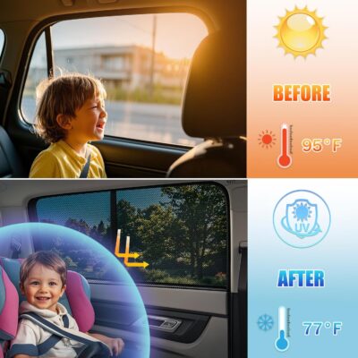 ZATOOTO Car Window Shade for Baby Car Sun Shade Side Window Breathable Mesh Sun Blocker for UV & Heat Glare Free Universal for Most Cars Easy Magnetic Installation Perfect for Camping Travel Napping - Image 5