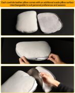 Genuine Leather Car Neck Pillow for headrest,Support Drive Seats Head Cushion,Real Cow Leather,11.8x7.5”,Plant-Based Polyester,Thickness & Height Adjustable,Inner Liner fillable(Black,1p) - Image 3
