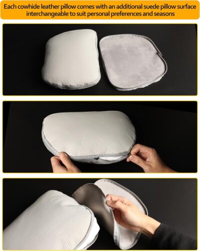 Genuine Leather Car Neck Pillow for headrest,Support Drive Seats Head Cushion,Real Cow Leather,11.8x7.5”,Plant-Based Polyester,Thickness & Height Adjustable,Inner Liner fillable(Black,1p) - Image 3