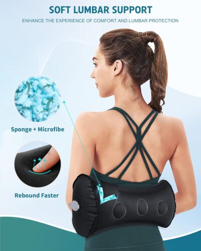 Inflatable Lumbar Pillow for Airplane Travel Lumbar Support Pillow for Car, Office Chair Back Support Office Chair Back Support for Reducing Lower Back Pain (Black) - Image 4