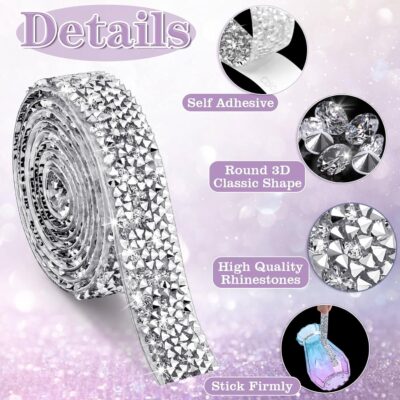 6 Rolls Self Adhesive Rhinestone Ribbons, Sliver Resin Rhinestone Strips, Diamond Crystal Rhinestone Ribbon Roll Stickers Glitter Bling Ribbons for Crafts Fabric Car - Image 3