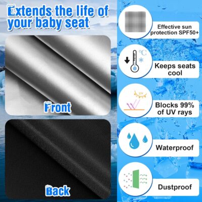 2Pcs Baby Car Seat Sun Shade Cover,Infant Car Seats Heat Protector,Baby Travel Accessories to Keep Toddler Seats at Cool Temperature,CarSeat Cooler Cover UV Protection from Heat/Sun for Babies Seat - Image 5