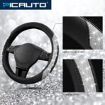 PIC AUTO Steering Wheel Cover, Silver Sparkly Crystal Bling Glitter with Leather, Universal Fit 14.5"-15.5" Car Steering Wheels for Girls & Women, Anti-Slip Wheels Cover for Cars, Trucks, Van, SUVs - Image 3