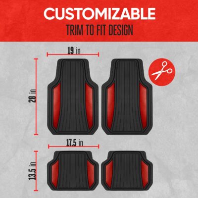 Motor Trend ChromeTech Car Floor Mats Full Set - Durable Rubber Floor Mats for Cars with Two Tone Accent, All Weather Interior Protection for Front and Rear with Non-Slip Backing, Red Chrome - Image 5