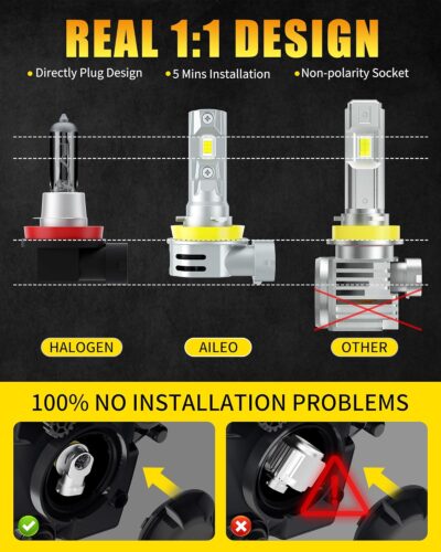 AILEO 2024 Upgraded H11 LED Bulbs,18000LM 60W 500% Ultra Brightness 6500K Cool White H8 H9 H11 LED Fog Light Bulb,Canbus Plug and Play,2Pcs - Image 2
