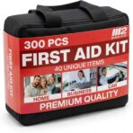 M2 BASICS Premium 300 Piece Professional First Aid Kit, 40 Unique Items, Durable Carry Bag for Home, Car, Business, Travel & Vehicle
