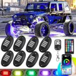 8 Pods RGB LED Rock Lights for Jeeps Trucks Golf Cart ATV UTV RZR SUV Offroad Pickup Car, Waterproof Multicolor Underglow Kit with APP Music Mode Underbody Neon Light Vehicle Underneath Accent 12V