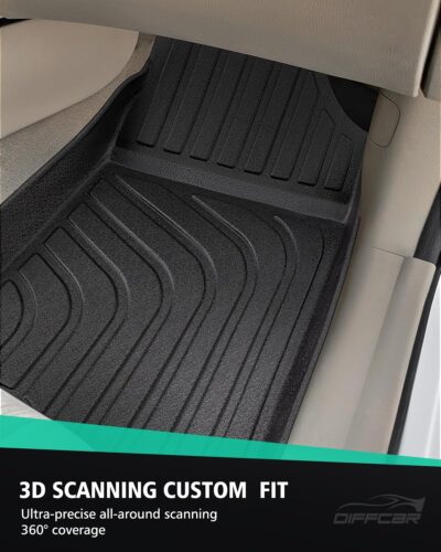 DiffCar® for Honda Accord Floor Mats 2008 2009 2010 2011 2012 (Gas Only), All-Weather TPE Car Accessories for 8th Accord Sedan (Not Fit Coupe), Interior Rubber Car Floor Mat & Trunk Liner, Black Rugs - Image 5