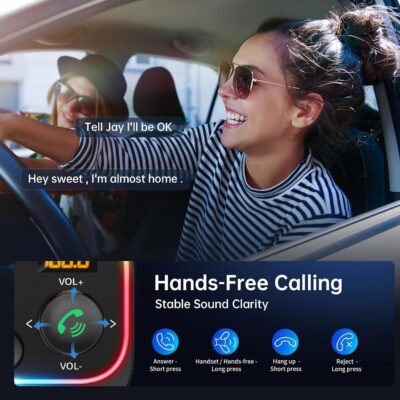 Syncwire Bluetooth 5.4 FM Transmitter Car Adapter 54W (PD 36W & 18W) [Stronger Dual Mics] [Light Switch] [HiFi Bass Sound] [Fast Charging] Wireless Radio Receiver Hands-Free Calling LED Display - Image 7