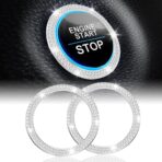 LivTee 2 PCS Crystal Double Rhinestone Car Engine Start Stop Decoration Ring, Bling Car Interior Accessories for Women, Push to Start Button Cover Sticker, Automotive Decals, White