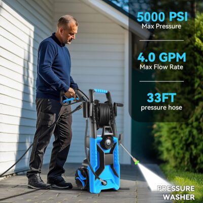 Pressure Cleaner 5000 PSI Adjustable Pressure, Power Cleaners Powered with 33ft Pressure Hose, 4 Nozzles and 500ml Foam Cannon, Cleaner Machine for Home, Car, Blue - Image 3