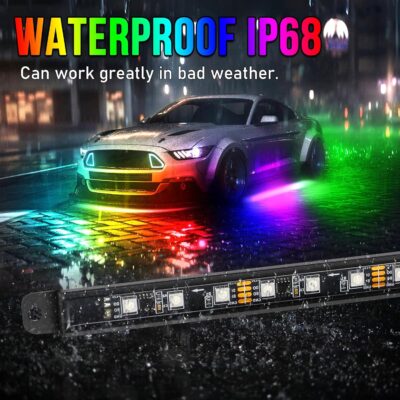 OPP ULITE Car Led Underglow Lights Aluminum Dream Chasing Color Accent Light Bar, RF Remote & APP Control Underglow Light Strip with Red Brake/Yellow Turn Signal/White Reverse Light Kit, 8PC Pack - Image 7