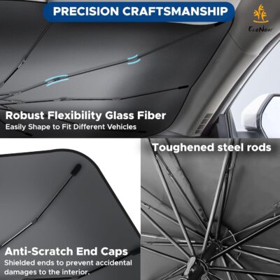 EcoNour Car Umbrella Windshield Sun Shade | Foldable UV Blocker Sun Shade | Polarized Car Sun Visor for SUV, Sedan, Truck | Umbrella Sun Shade Cover for Front Baby Window Shades - Image 5