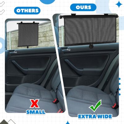 Blosssound 2 Pack Car Side Window Sun Shades Extra Wide Retractable Window Shades for Car Blocks Heat Roller Sunshade Visor for UV Rays Glare Protection Accessories (22 × 24 Inch) - Image 5