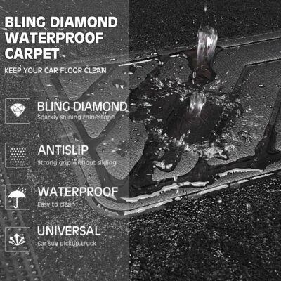 CAR PASS Bling Diamond Car Floor Mats, Sparkling Crystal Shining Glitter Rhinestone Carpet, Anti-Slip PVC Heel Pad Waterproof Universal for Automotive SUV,Sedan,Van,4pcs Girl Women Men Black Diamond - Image 6