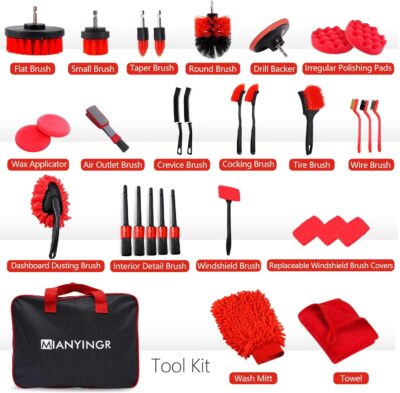 32Pcs Car Detailing Kit, Auto Detailing Brush Set and Drill Brush Attachments with Portable Handbag, Multi-Functional Vehicle Cleaning Tool for Wheels, Windshield - Image 2