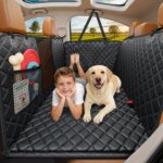 URPOWER Backseat Extender for Dogs - Hard Bottom Dog Car Seat Cover for Back Seat, Dog Hammock for Car and SUV, Pet Rear Seat Protector Dogs Travel Bed with Mesh Window & Side Flaps