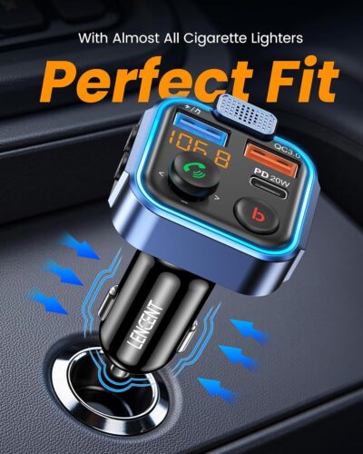 LENCENT FM Transmitter in-Car Adapter, Type-C PD 20W+ QC3.0 Fast USB Charger, Wireless Bluetooth 5.3 Radio Car Kit, Hands-Free Calling, MP3 Player Receiver Hi Fi Bass, Support U Disk - Image 7