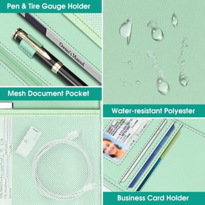 FINPAC Car Document Holder, Vehicle Registration and Insurance Card Holder, Auto Glove Box Organizer Owner Manual Presenter Pouch, Automotive Paperwork Organizer, Sage Green - Image 3