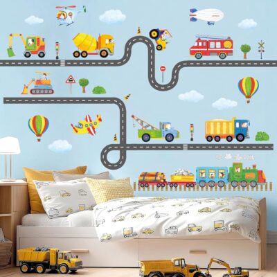 DECOWALL SG2-2107 Construction Transportation Wall Decals Car Truck Tractor Road Stickers for Kids Boys Living Room Decor Bedroom Playroom Nursery Peel and Stick Removable - Image 4