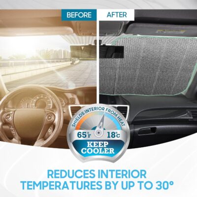 Iridescent Matte White Front Windshield Sunshade-Accordion Folding Auto Shade for Car Truck SUV-Blocks UV Rays Sun Visor Protector-Keeps Your Vehicle Cool- 58 x 27 in - Image 5