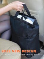 Ginsco New Leak-Proof Travel Car Trash Bag, 3.5 Gallons Large Capacity Hanging Car Trash Can with Hook and Loop Lid and Handle, Multipurpose Trash Bin with Storage Pockets for SUV RV Camping (Black) - Image 4