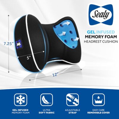 Sealy Memory Foam Neck Pillow for Car or Office Chair – Cervical Neck Pillow, Cooling Car Headrest Pillow or Office Chair Cushion for Neck - Image 7