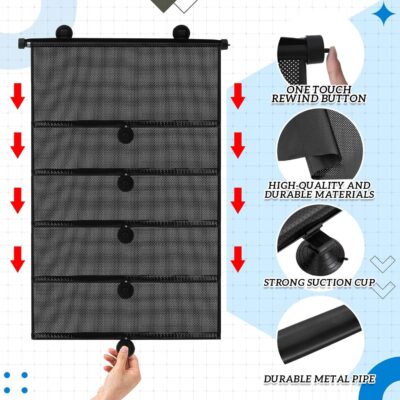 Blosssound 2 Pack Car Side Window Sun Shades Extra Wide Retractable Window Shades for Car Blocks Heat Roller Sunshade Visor for UV Rays Glare Protection Accessories (22 × 24 Inch) - Image 2