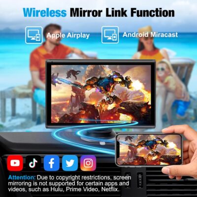 7 inch Carplay Screen for Car - Supports Wireless Apple Carplay & Android Auto, Portable Touchscreen with Bluetooth, Navigation, Voice Control, Mirror Link,Universal for All Cars (Black) - Image 6