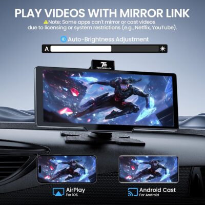 10.26'' Portable Apple CarPlay Screen for Car with 4K Dash Cam & 1080P HD Backup Camera, Wireless Car Play & Android Auto with OTA,GPS Navigation, Airplay, Mirror Link - Image 7