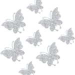 Frienda 8 Pcs Bling Butterfly Car Decals Women Crystal Rhinestone Shiny Butterfly Stickers Accessories for Car Body Bumper Window Laptop Automotive Interior Exterior Sticker Decor(Silver)