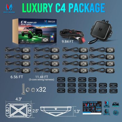 MICTUNING C4 RGBW Rock Lights Kit, 16 Pods 360° Ultra-Bright 4-Sided Wide Beam Angle Underglow Neon Accent Lighting Kit, Microphone Sync with APP Control, IP68 Waterproof - Image 8