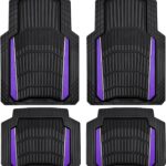 CAR PASS Heavy Rubber Car Floor Mats, Deep Waterproof Car Floor Mats All Weather, Aluminum Film Universal Trim to Fit for Cars SUV Trucks Sedans, Anti-Slip, Black Purple Metallic
