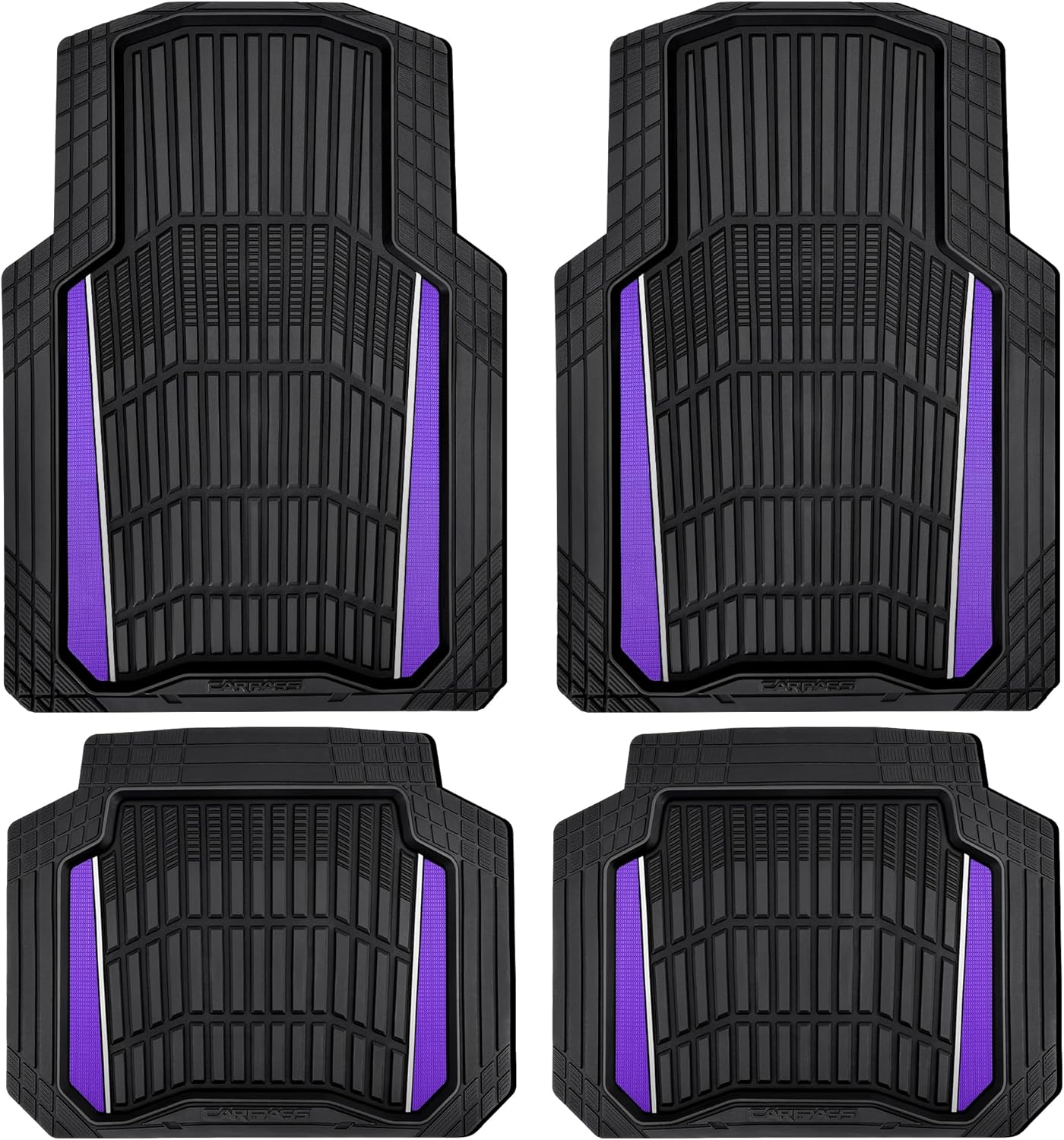 81L1JMPlXQL._AC_SL1500_.jpg CAR PASS Heavy Rubber Car Floor Mats, Deep Waterproof Car Floor Mats All Weather, Aluminum Film Universal Trim to Fit for Cars SUV Trucks Sedans, Anti-Slip, Black Purple Metallic - Image 1
