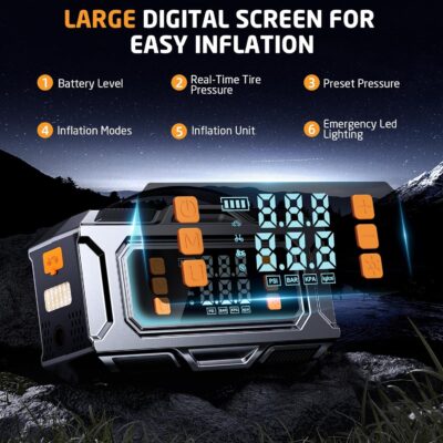 Jump Starter with Air Compressor, 8000A Car Battery Jump Starter (9.0 Gas/8.0L Diesel), 180PSI Car Battery Jumper Starter Portable 12V Jump Box with Jumper Cables, LED Light, Power Bank, LCD Display - Image 4