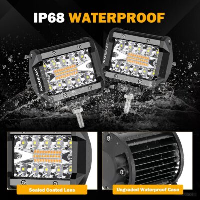 Auxbeam 4 Inch 240W LED Pods, Amber White Fog Light 6 Modes Strobe Lights for Work Truck, Dual Color Combo Offroad Driving Light for Jeep ATV Utv Car, 4 Packs - Image 5