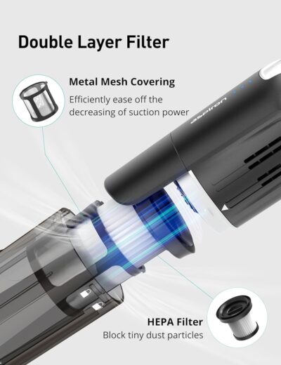 Aspiron Cordless Handheld Vacuum, 24KPA Powerful Car Vacuum, 2-Speed, 2 Charging Methods, Wireless Charger, Ergonomic Handle, Portable Rechargeable Vacuum Cleaner for Car, Home, Black Grey - Image 4