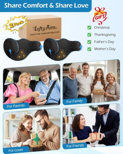 Car Neck Pillow: 2 Pack Ergonomic Memory Foam Headrest Pillow for Driving, Adjustable Neck Support Cushion for Pain Relief, Head Rest Pillows for Car Seat, Truck - Black - Image 8
