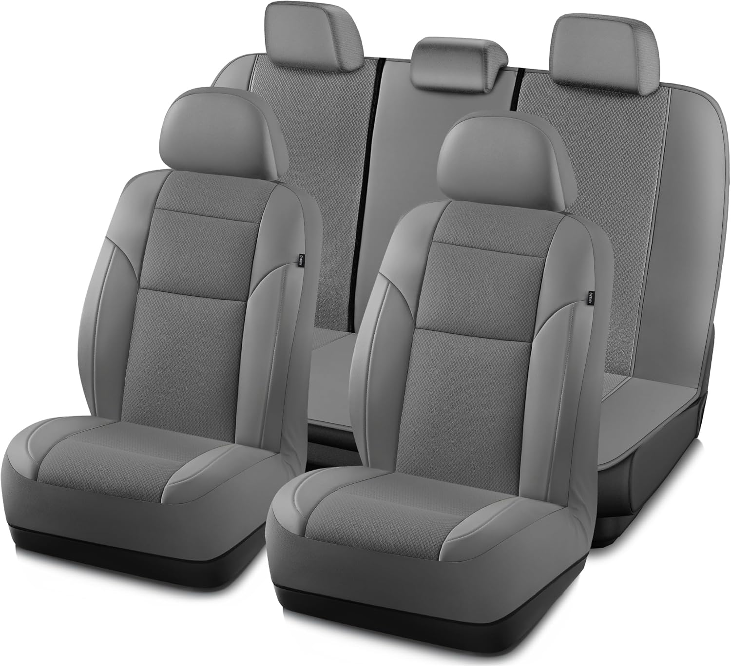 81L69LVjML._AC_SL1500_.jpg Road Comforts Full Set Leather Mesh Car Seat Cover - Front and Rear, Breathable & Stylish, Airbag Compatible, Universal Fit for Cars, SUVs, Trucks, and Vans - Gray - Image 1